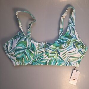 Shade & Shore Women's Underwire Bralette Bikini‎ Top Green Leaf Print Size 16
